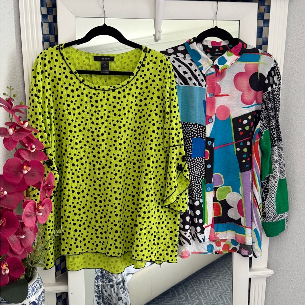Ali Miles Lime Green and Multicolor Blouses BUNDLE